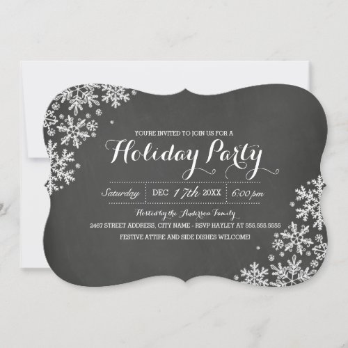 Modern Chalkboard Snowflake Holiday Party Invite