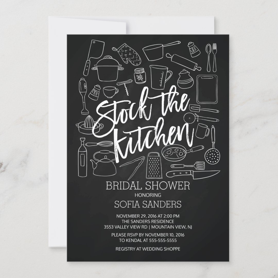 Modern Chalkboard Stock the Kitchen Shower Invite Zazzle