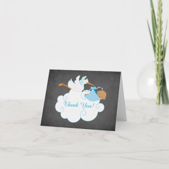 Modern Chalkboard Stork Baby Shower Thank You (Front)