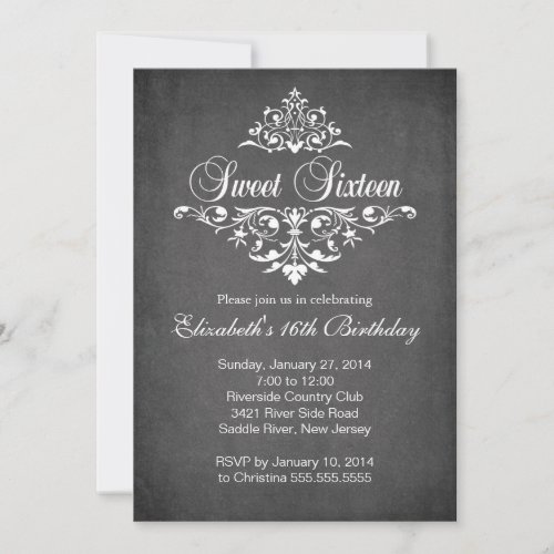 Modern Chalkboard Sweet Sixteen Birthday Party Invitation