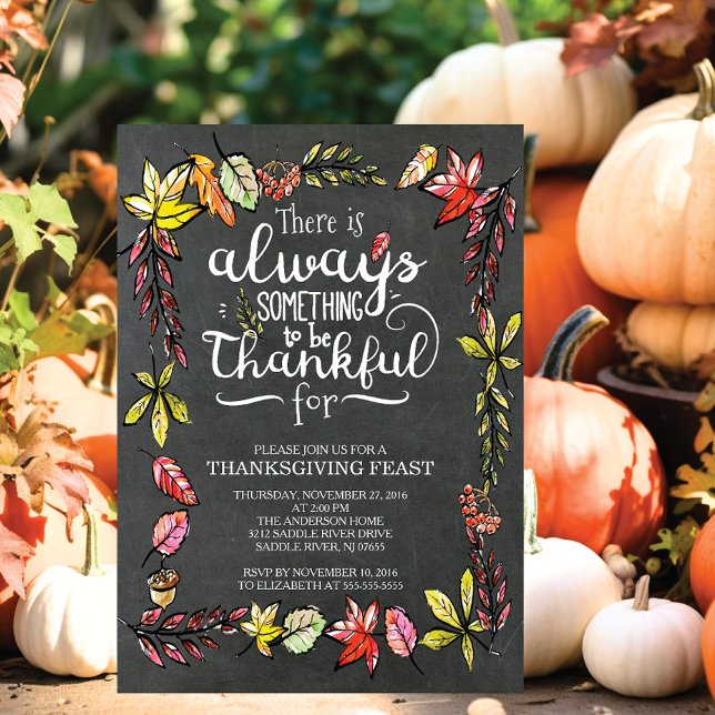 Modern Chalkboard Thankful Thanksgiving Invitation (Creator Uploaded)