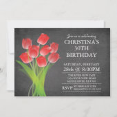 Modern Chalkboard Typographic Tulip Birthday Party Invitation (Front)