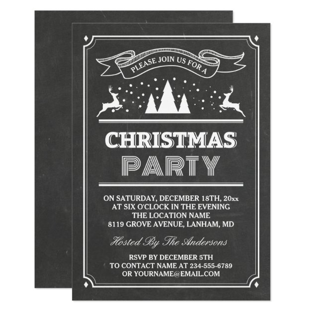 Modern Chalkboard Typography Christmas Party Invitation