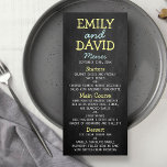 Modern Chalkboard Typography Wedding Menu Cards<br><div class="desc">Modern Chalkboard Typography Wedding Menu Cards. Add your custom wording to this design by using the "Edit this design template" boxes on the right hand side of the item, or click the blue "Customize it" button to arrange the text, change the fonts and colors and to also add additional information...</div>