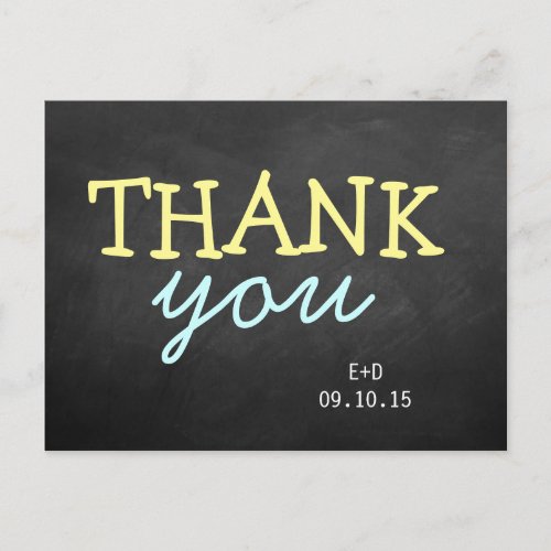 Modern Chalkboard Typography Wedding Thank You Postcard