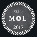 MODERN CHALKBOARD WEDDING CLASSIC ROUND STICKER<br><div class="desc">This is beautiful modern chalkboard wedding personalized that can be customized for your special day. This is best for wedding invitations,  RSVP cards and other products that match this design.</div>