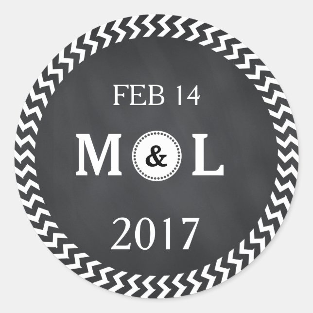 MODERN CHALKBOARD WEDDING CLASSIC ROUND STICKER (Front)