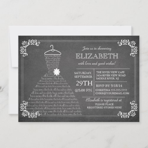 Modern Chalkboard Wedding Dress Bridal Shower Invitation