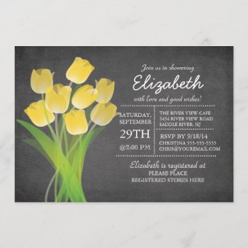Modern Chalkboard Yellow Tulip Bridal Shower Invitation by invitationstop at Zazzle