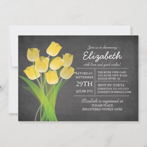 Modern Chalkboard Yellow Tulip Bridal Shower Invitation