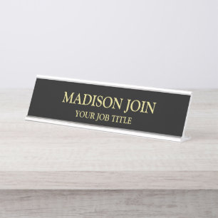 Modern Chambray black and gold Office Employee Desk Name Plate