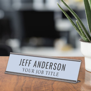 Modern Chambray Blue Office Employee Desk Name Plate