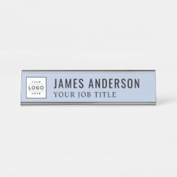 Modern Chambray Blue Personalized Business Logo Desk Name Plate