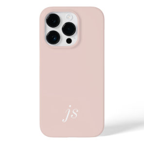 Modern Champagne Blush Pink White Monogram Name Case-Mate iPhone 14 Pro Case