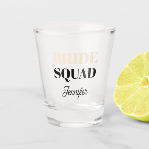 Modern Champagne Bride Squad Name Shot Glass
