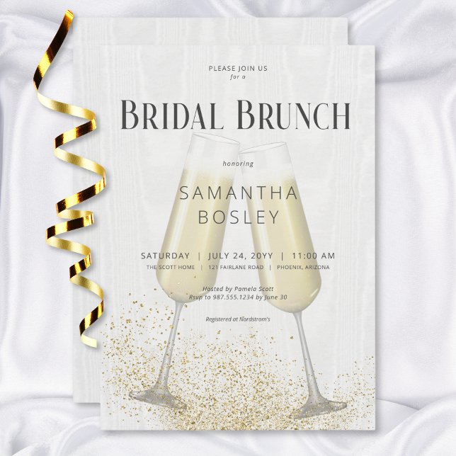 Modern Champagne Glasses & Glitter Bridal Brunch Invitation (Modern Champagne Glasses & Glitter Bridal Brunch Invitation)