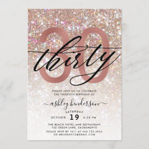Modern Champagne Glitter 30th Birthday Invitation