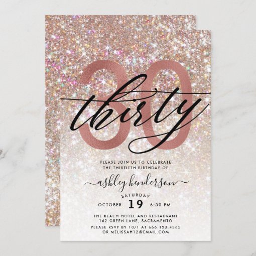 Modern Champagne Glitter 30th Birthday Invitation | Zazzle