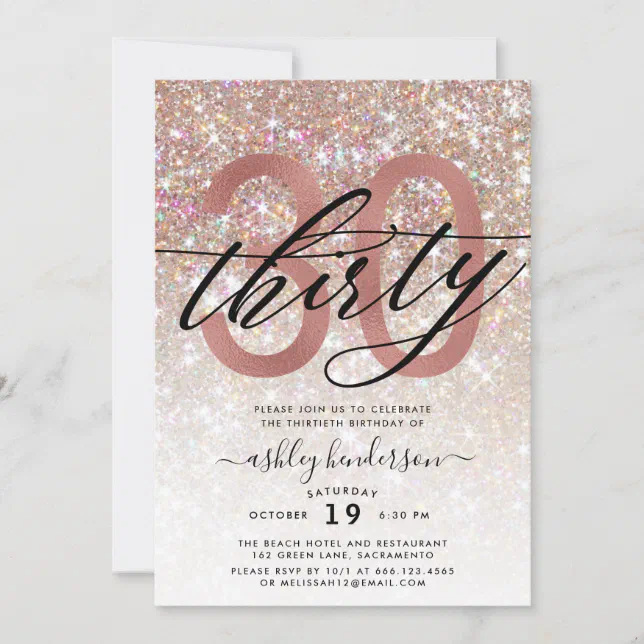 Modern Champagne Glitter 30th Birthday Invitation | Zazzle