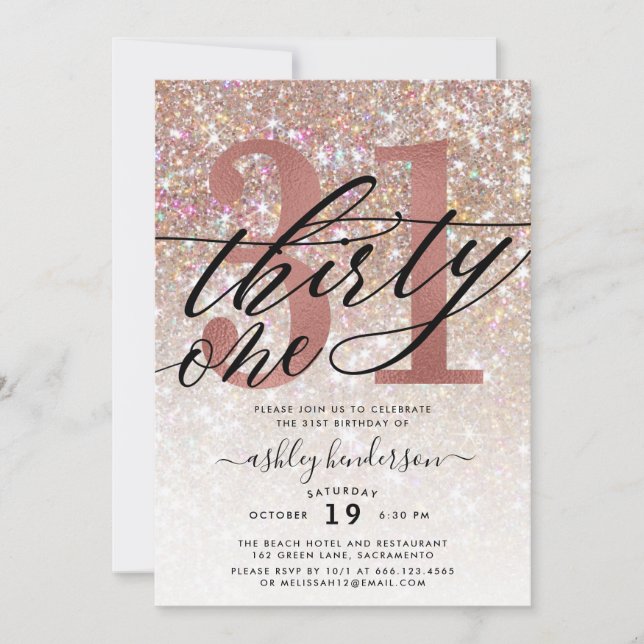 Modern Champagne Glitter 31th Birthday Invitation (Front)