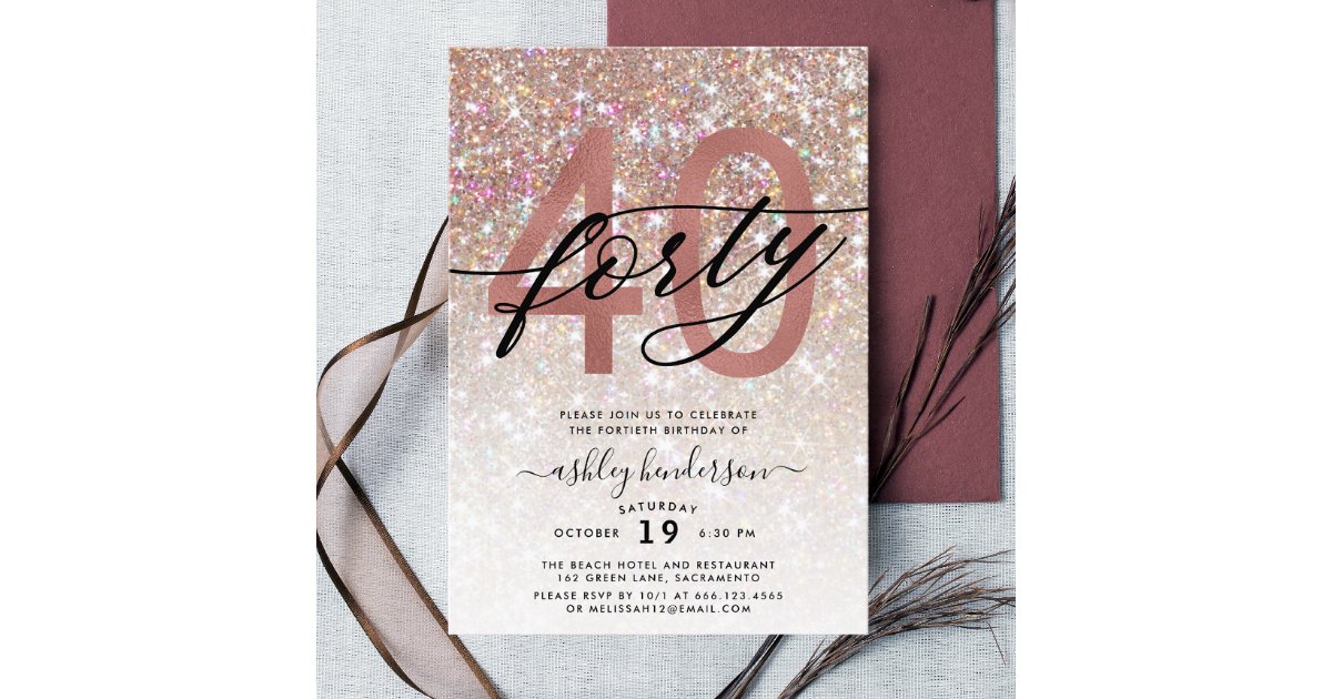 Modern Champagne Glitter 40th Birthday Invitation | Zazzle