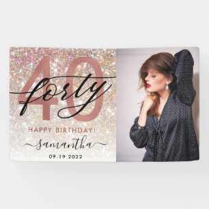 Modern Champagne Glitter 40th Birthday Photo Banner