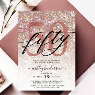 Modern Champagne Glitter 50th Birthday Invitation