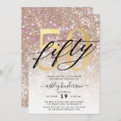 Modern Champagne Glitter 50th Birthday Invitation (Front/Back)