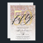Modern Champagne Glitter 50th Birthday Invitation<br><div class="desc">Invite family and friends to celebrate 50th Birthday with these chic trendy invitations. Design featuring champagne sparkly glitter texture,  fifty in trendy handwritten script in black and  gold color. Personalize with your details in block capital lettering.</div>
