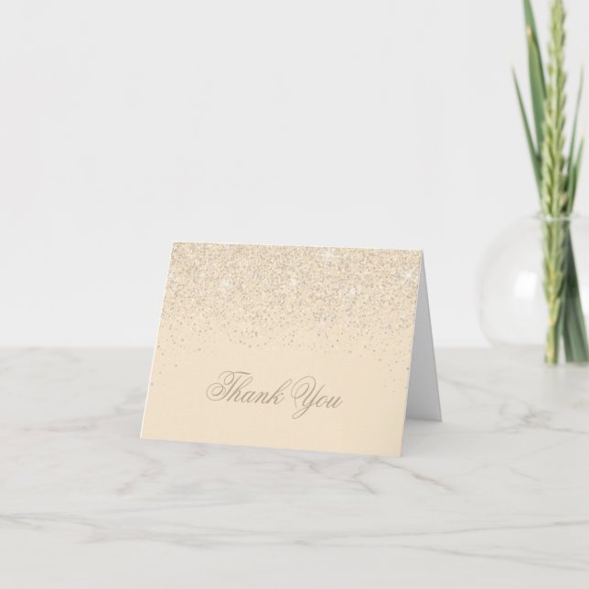 Modern Champagne Glitter Thank You Cards (Front)