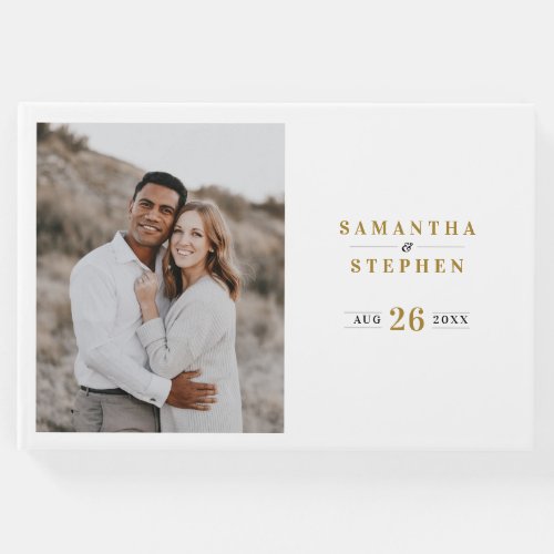 Modern Champagne Gold Photo Wedding Guest Book