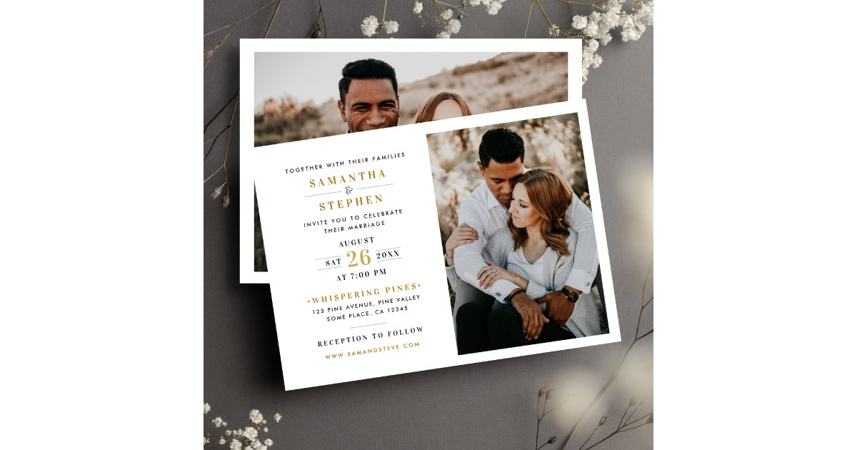 Modern Champagne Gold Photo Wedding Invitation | Zazzle