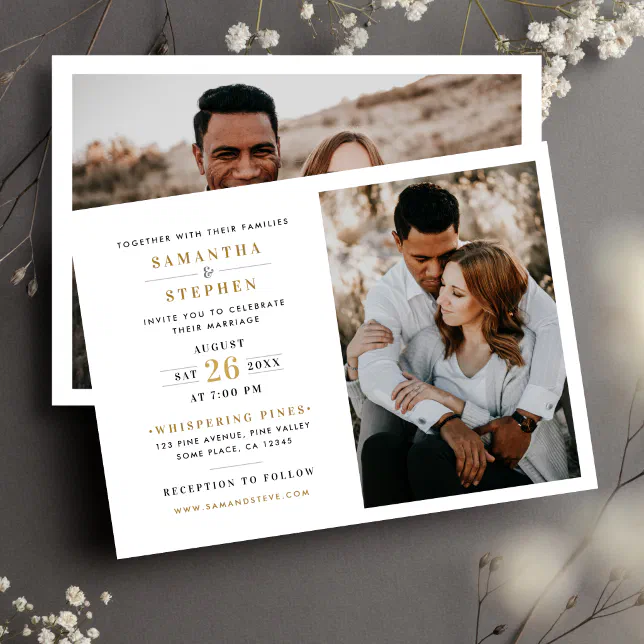 Modern Champagne Gold Photo Wedding Invitation | Zazzle