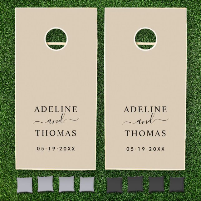Modern Champagne Monogram Wedding Cornhole Set (Creator Uploaded)