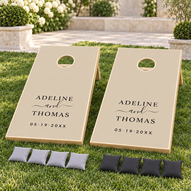 Modern Champagne Monogram Wedding Cornhole Set (Creator Uploaded)