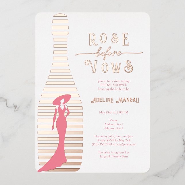 Modern Champagne Rosé Before Vows Bridal Shower Foil Invitation (Front)