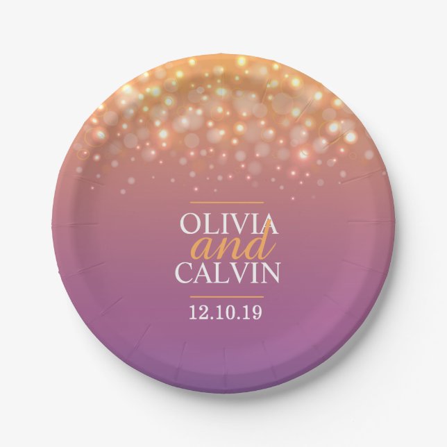Modern champagne sparkle bubble custom paper plate (Front)
