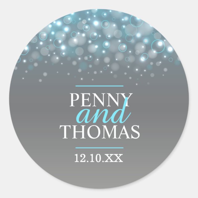 Modern champagne sparkle bubbles wedding sticker (Front)