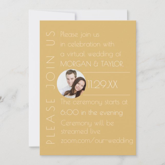 Modern Champagne Tonal Virtual Wedding, photo Invitation (Front)
