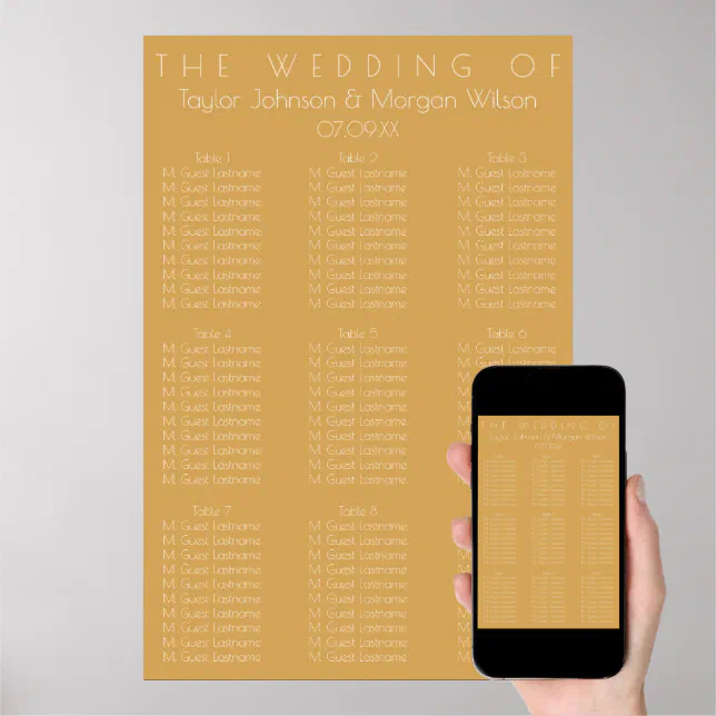 Modern Champagne Tonal Wedding Seating Chart Zazzle