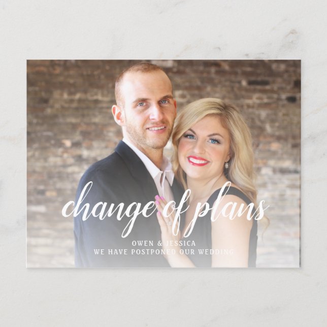 Modern Change Of Plans Postponed Wedding Announcement Postcard (Front)