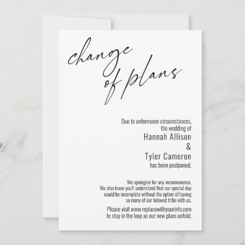 Modern Change of Plans Postponed Wedding Card