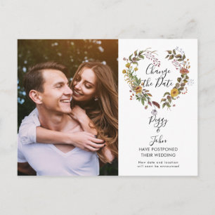 Modern Change the Date Wedding Photo Floral Postcard