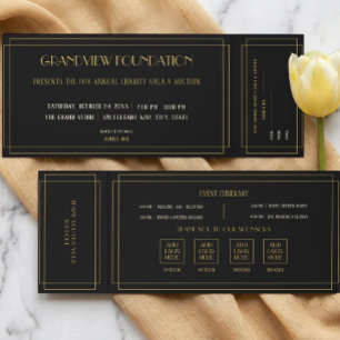 Modern Charcoal and Gold Charity Gala Ticket