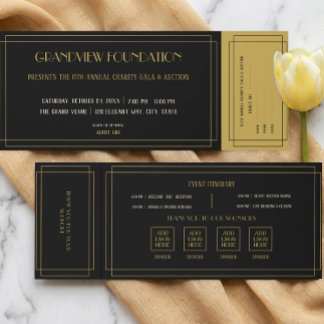 Modern Charcoal and Golde Stub Charity Gala Ticket