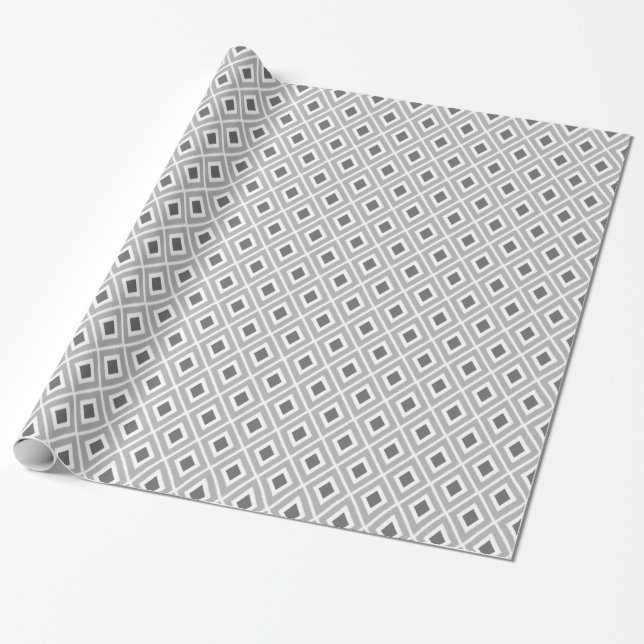Modern Charcoal and Light Gray Ikat Pattern Wrapping Paper (Unrolled)