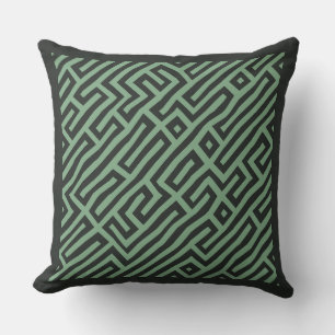 Modern Charcoal and Mint Green Geometric Maze Laby Throw Pillow