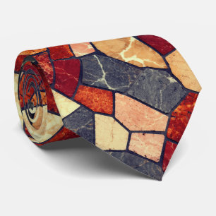 Modern Charcoal and Terracotta Marble Mosaic Stone Neck Tie