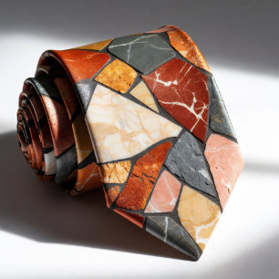 Modern Charcoal and Terracotta Marble Mosaic Stone Neck Tie