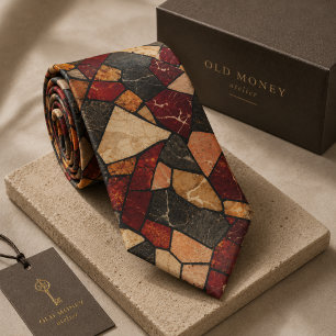 Modern Charcoal and Terracotta Marble Mosaic Stone Neck Tie